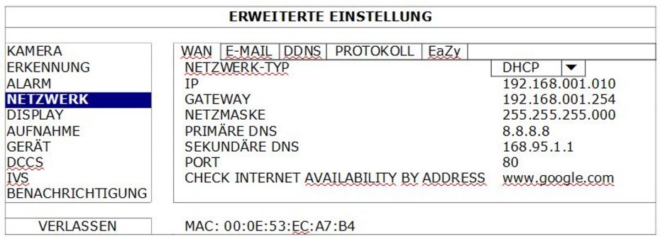 Grundeinstellungen für EaZy im DVR